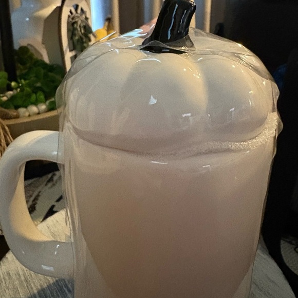 Rae Dunn Cream Pumpkin Love Mug with Black Stem - Picture 3 of 3